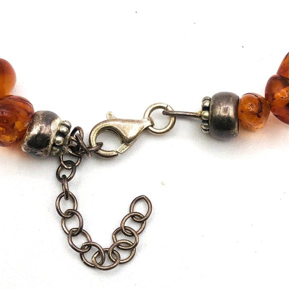 Vintage Baltic Amber Bead Necklace Sterling Silver 925 Oval Pendant Necklace - Picture 8 of 9